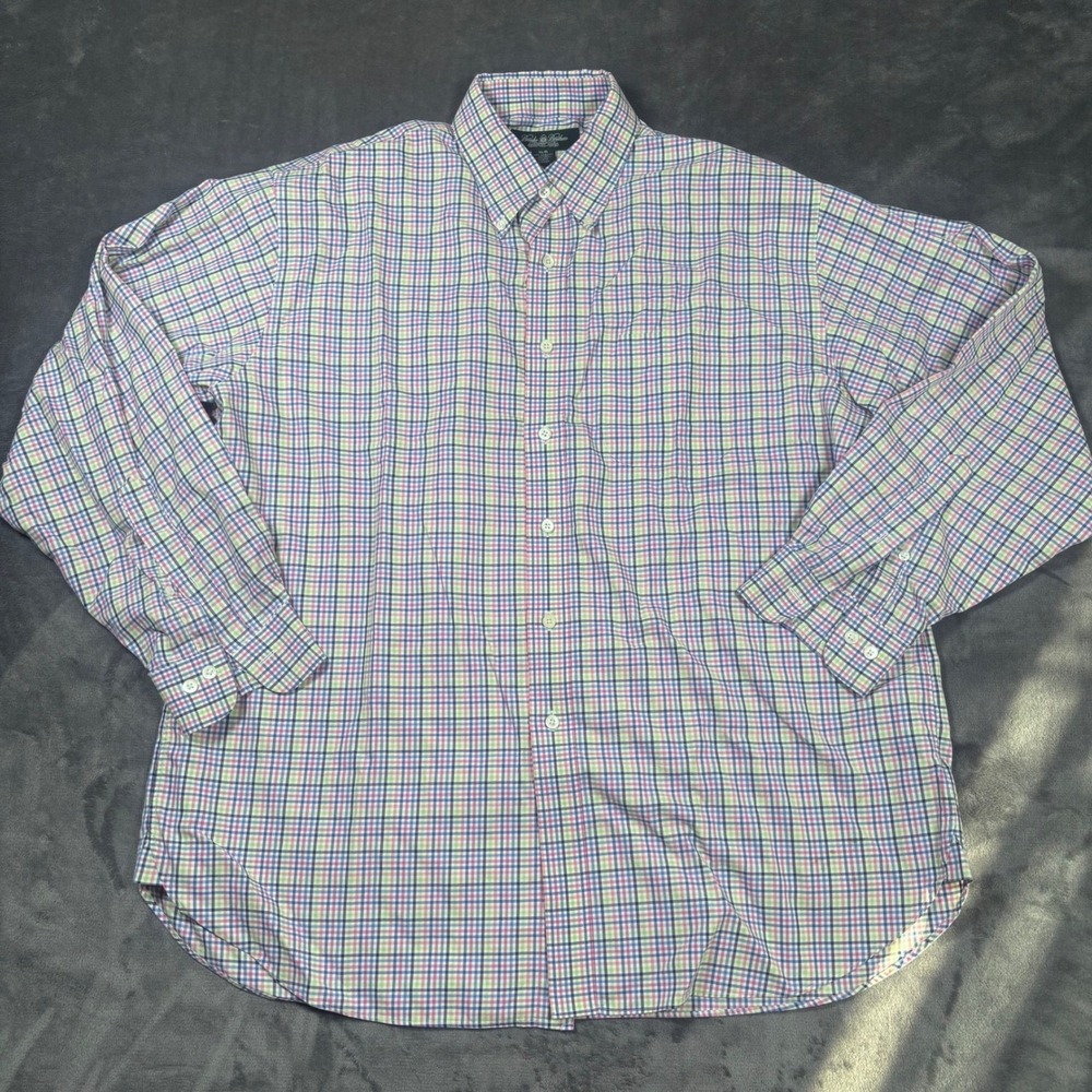 Brooks Brothers Country Club Mens XL Egyptian Cotton Check Button Down Shirt